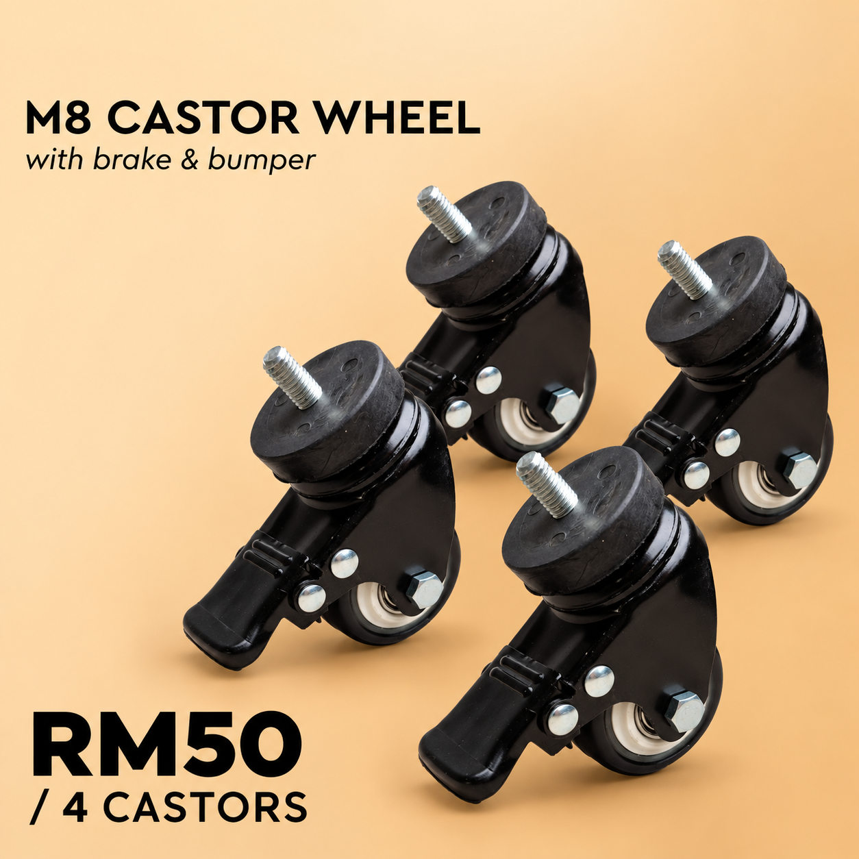 M8 Caster Wheels with Brake and Bumper