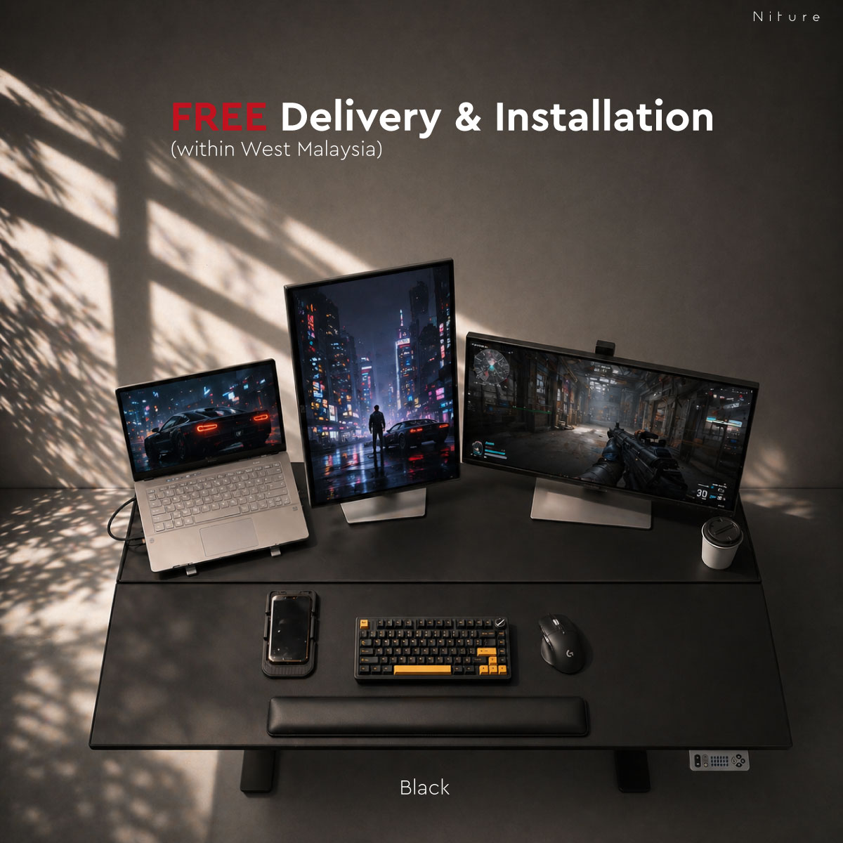 Tilt desk black and free delivery & installation within west malaysia