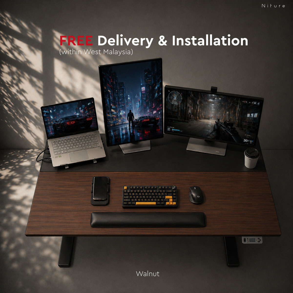 Tilt desk walnut and free delivery & installation within west malaysia