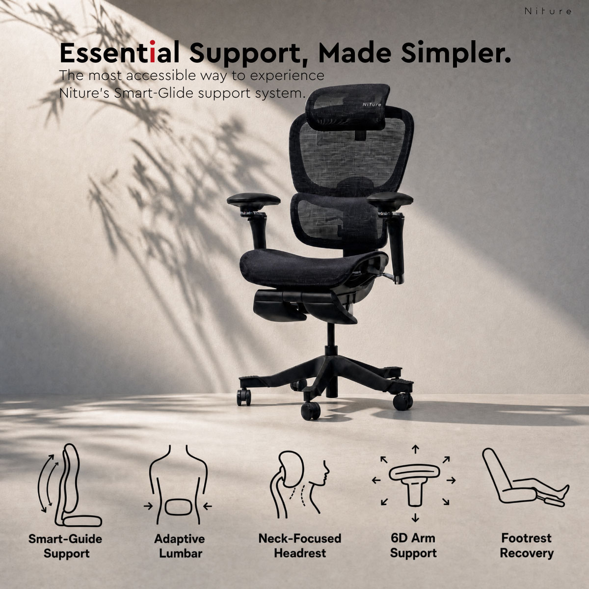 Ciri sokongan ergonomik penting SINC Lite