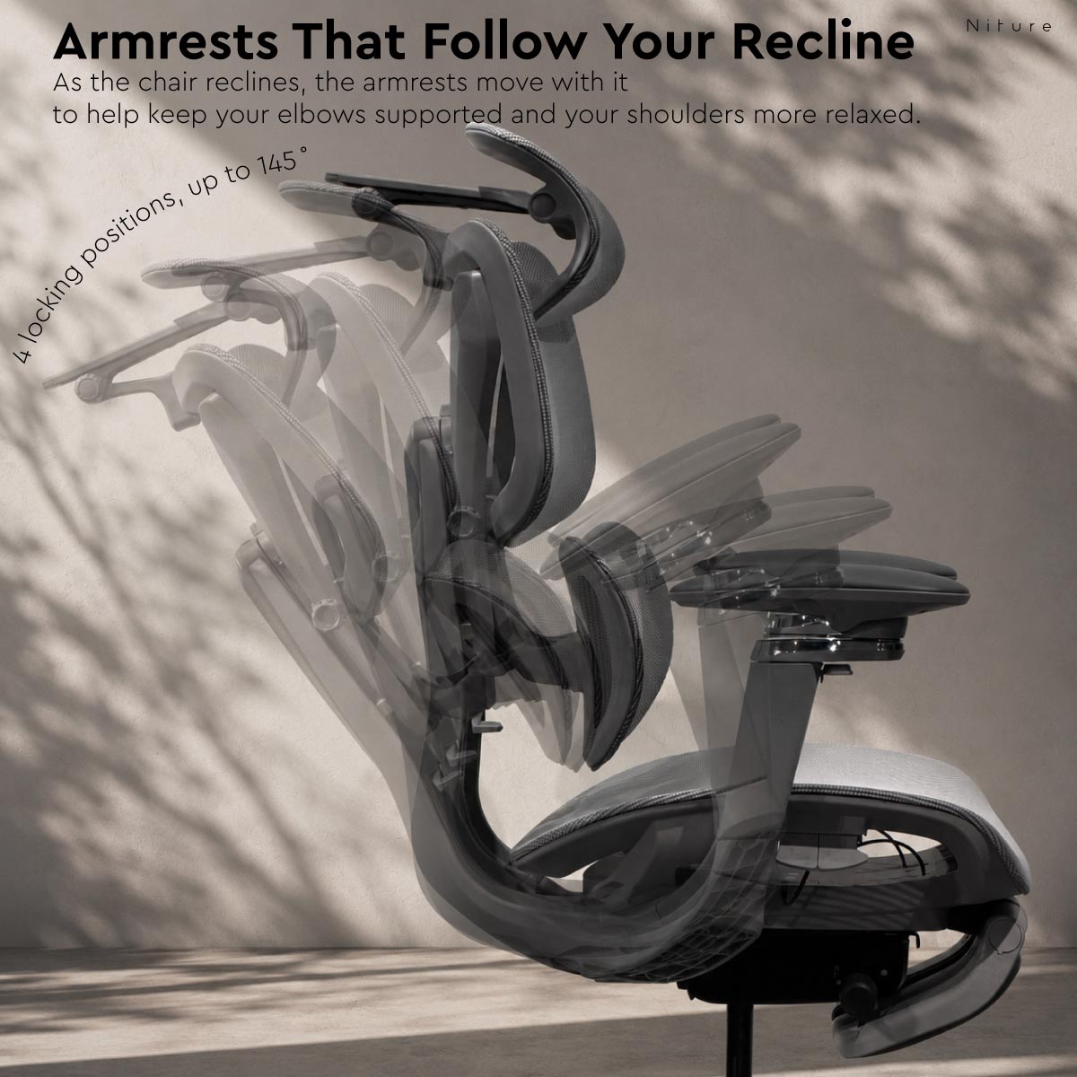 SINC 2 ergonomic chair reclining up to 145 degrees with armrests moving together with the chair