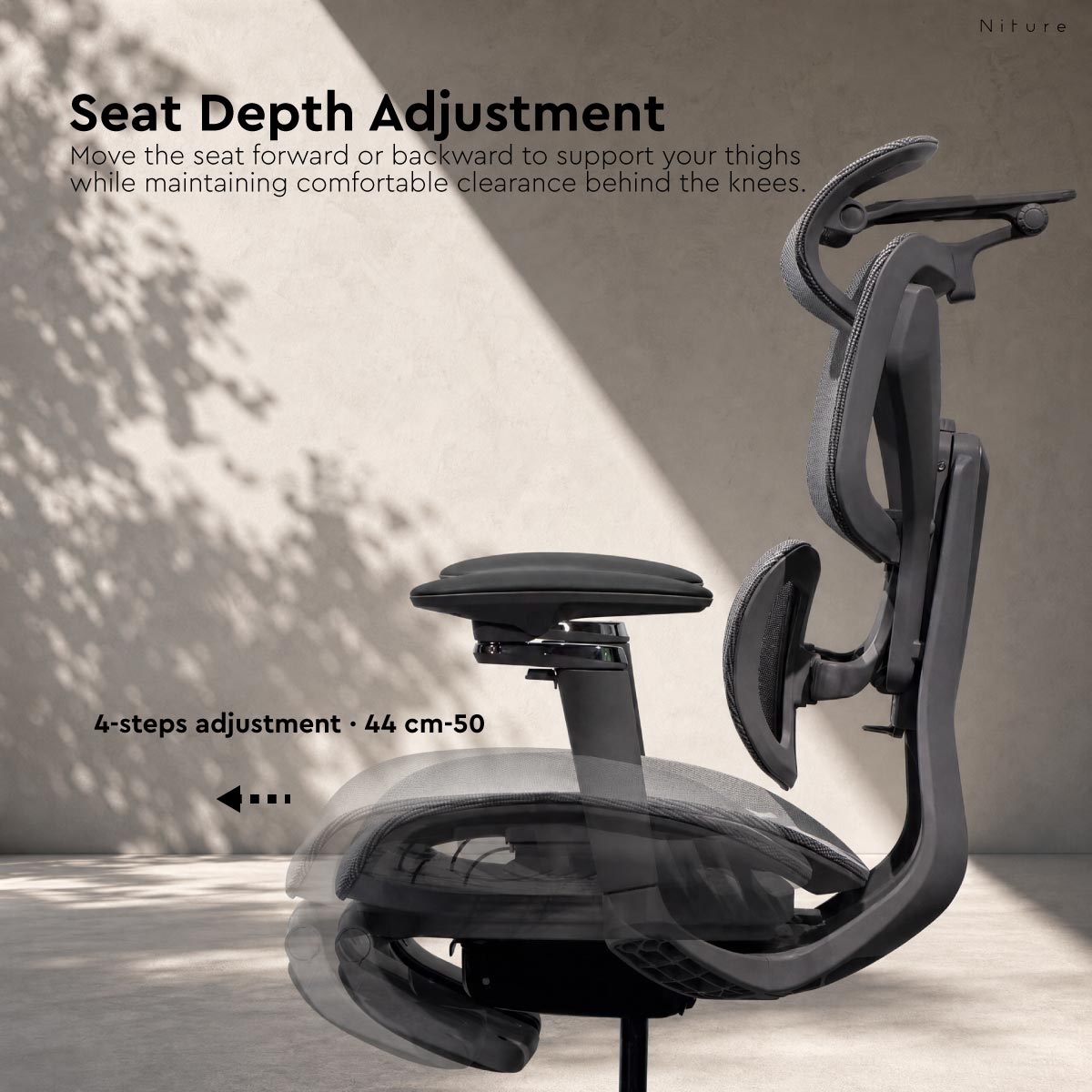 SINC 2 four-step seat depth adjustment from 44 to 50 cm