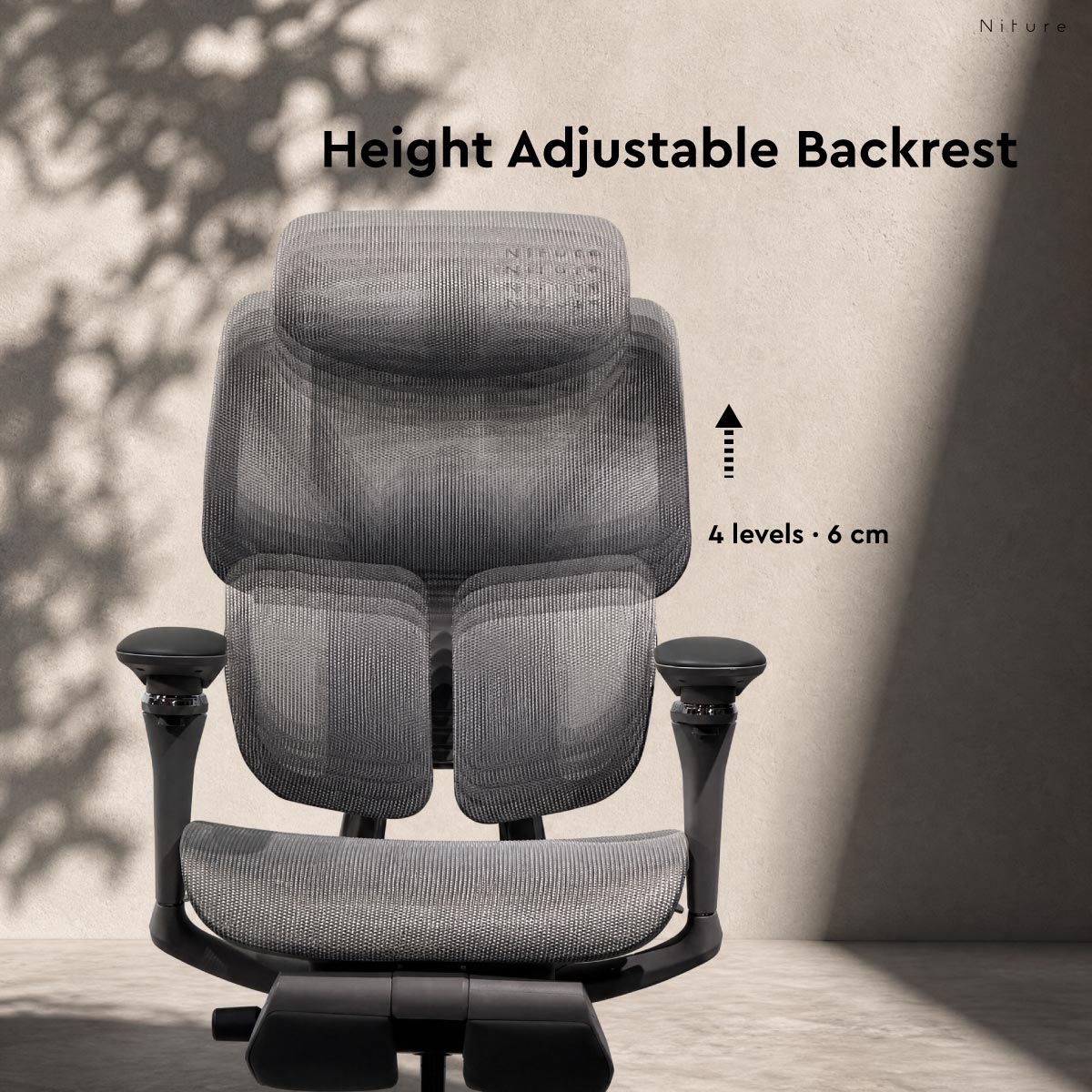 SINC 2 backrest height adjustment with 4 levels across a 6 cm range