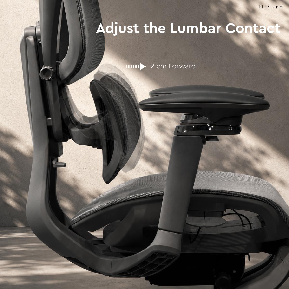 SINC 2 lumbar adjustment knob used to move the lumbar support approximately 2 cm forward