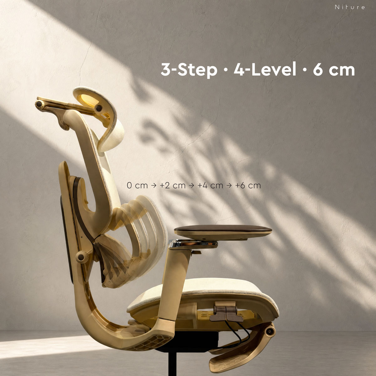 SINC Air lumbar support with four depth positions and 6 cm total adjustment
