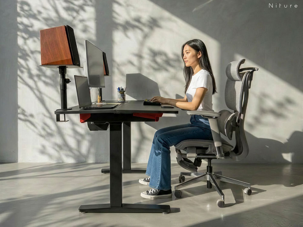 Niture TILT used as a flat sitting desk
