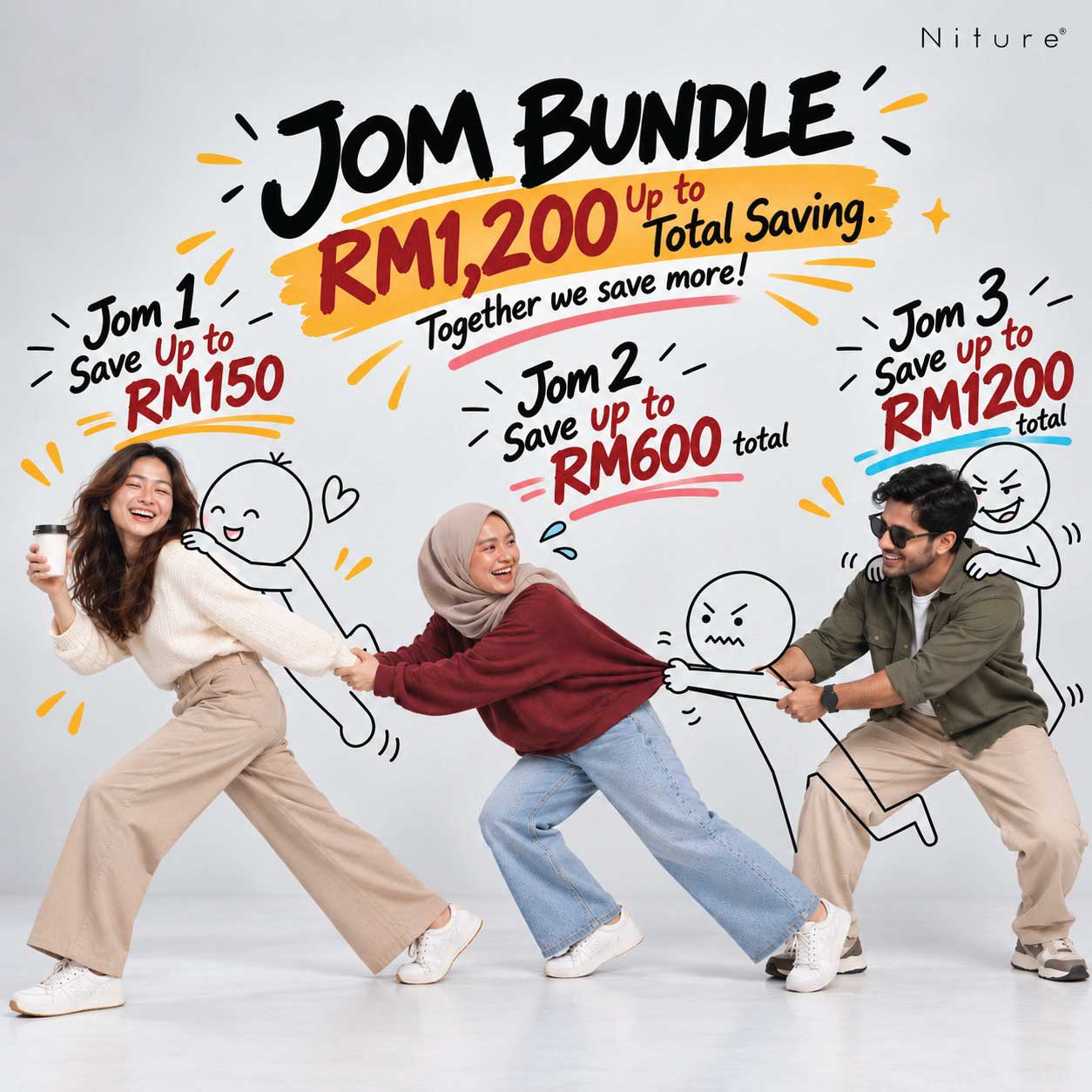Niture Jom Bundle campaign with Jom 1, Jom 2 and Jom 3 savings